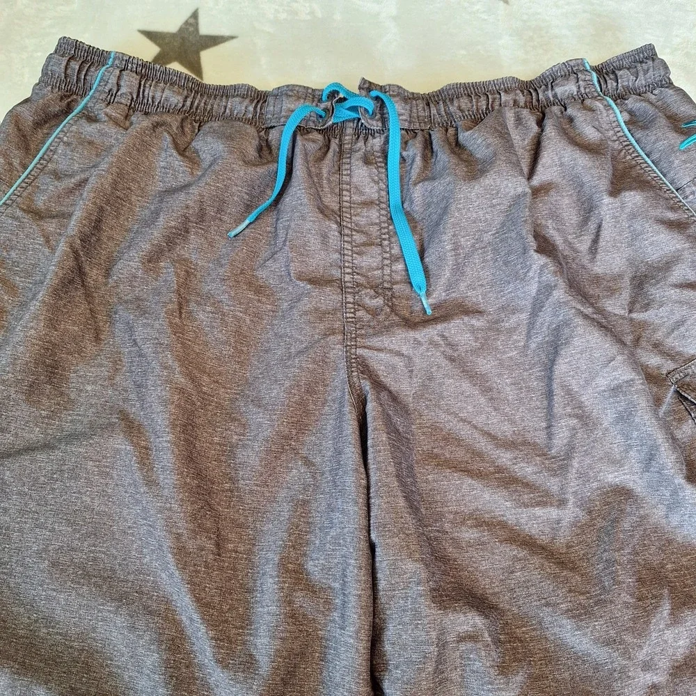 Speedo Swim Lined Mens XXL Gray Blue Board Shorts Pocket Drawstring